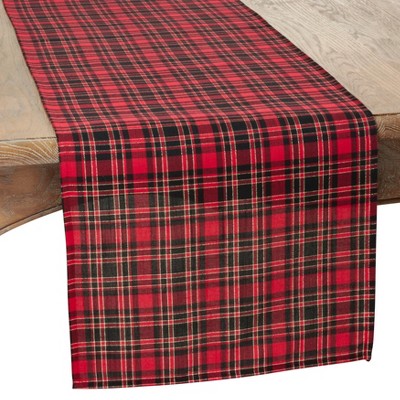 Saro Lifestyle Holiday Table Runner With Plaid Design, 16"x72", Red