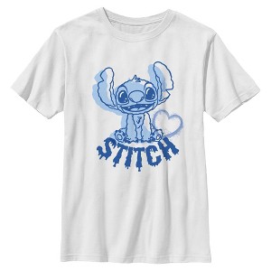 Boys Lilo & Stitch Blue Alien Heart T Shirt - 1 of 4