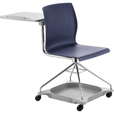 Blue Ergonomic Swivel Chair with Steel Frame and Tablet Arm