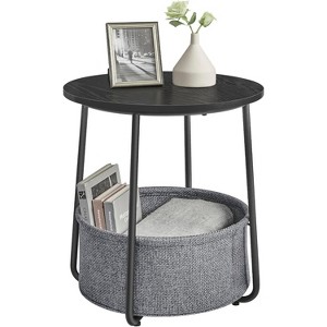 Small Round Side End Table, Modern Nightstand with Fabric Basket - 1 of 4