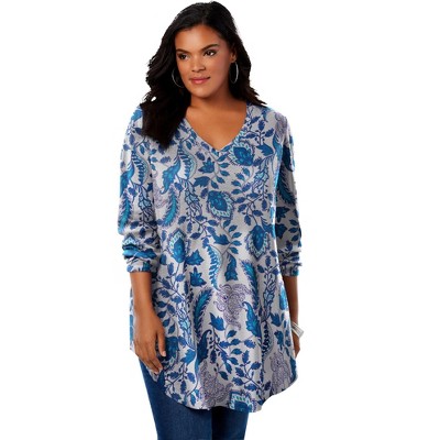 Roaman's Women's Plus Size V Neck Thermal Swing Tunic