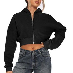 Coolmee Women's Zip Up Hoodies Jackets Cropped Sweatshirts Fall Outfits Casual Tops Winter Clothes - 1 of 4