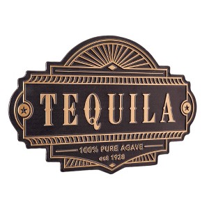 American Art Decor Tequila Embossed Black and Gold Metal Bar Sign - 1 of 4