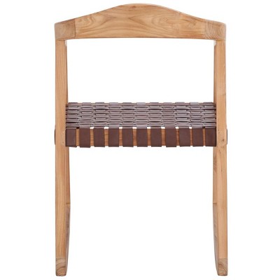 Willa Cognac Genuine Leather and Natural Teak Rocking Dining Chair