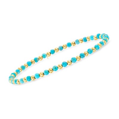 Ross-Simons 3-3.5mm Turquoise and 10kt Yellow Gold Bead Stretch Bracelet