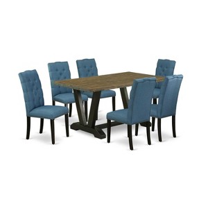 7-Piece Distressed Jacobean Finish Solid Wood Top Dining Table with 6-Chairs with - 1 of 4