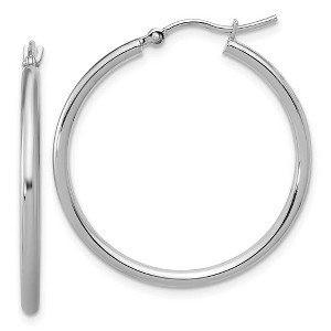 Black Bow Jewelry 2mm Round Hoop Earrings in 10k White Gold, 31mm (1 1/4 Inch) - 1 of 4