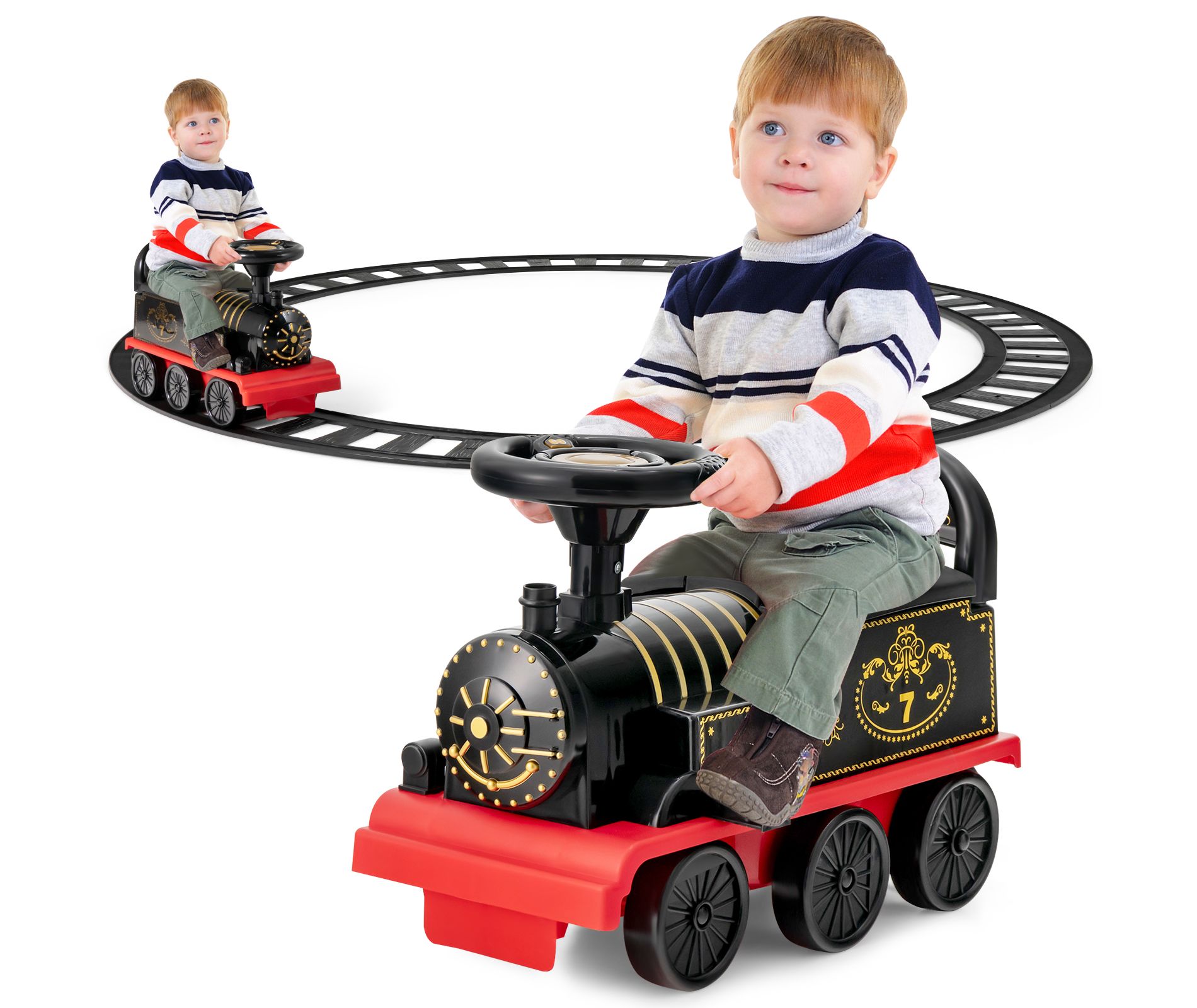 Costway 6V Electric Kids Ride On Train Motorized Train Toy w/ Track & 6 Wheels Black