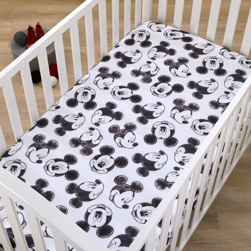 Disney Mickey Mouse - Charcoal Black and White Smiling Mickey Mouse Nursery Fitted Crib Sheet, 2 of 6