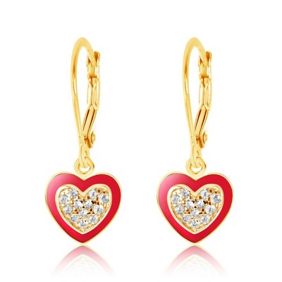 Chanteur Hypoallergenic Kids Jewelry Accessories Earring Heart Enamel CZ Yellow Gold Brass Plating leverback is made from 925 Sterling silver