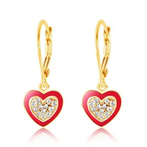 Chanteur Hypoallergenic Kids Jewelry Accessories Earring Heart Enamel CZ Yellow Gold Brass Plating leverback is made from 925 Sterling silver - 1 of 1