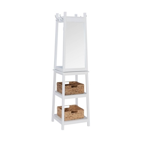 Jolene Transitional 4 Double Hooks 4 Hooks And 2 Baskets Rotating Coat Rack  Mirror In White - Powell : Target