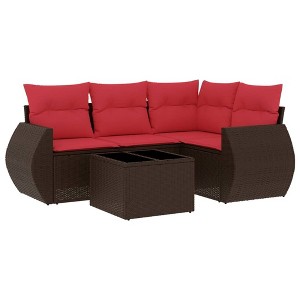 vidaXL 5 Piece Patio Sofa Set with Cushions Brown Poly Rattan - 1 of 4
