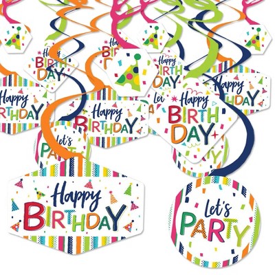 Big Dot of Happiness Cheerful Happy Birthday - Colorful Birthday Party Hanging Decor - Party Decoration Swirls - Set of 40