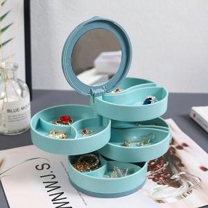 HTUTWOO 4-Layer Rotatable Jewelry Storage Box with Mirror, Women's Small Travel Jewelry Box for Earrings, Necklaces and Rings - 1 of 4