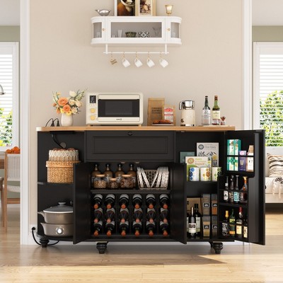 Aheaplus 55" Corner Wine Bar Cabinet with Wine Rack, Coffee Buffet Cabinet with Adjustable Shelves and Door