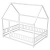 Whisen Full Size Floor Wooden Bed with House Roof Frame and Fence Guardrails - 4 of 4
