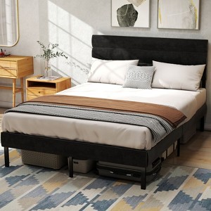 Sapphtopaz Modern Bed Frame with Tufted Headboard Upholstered Platform Bed with Underbed Storage for Bedroom,No Box Spring Needed - 1 of 4