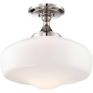 Minka Lavery Minka Schoolhouse Style 17 1/4" Nickel and White Glass Ceiling Light - 1 of 3
