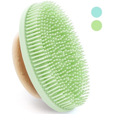 LiBa Silicone Body Scrubber - Soft Shower Brush with Bamboo Handle