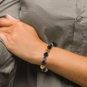 Chisel Stainless Steel Antiqued and 9.5-10mm Lava and Red Wood Stone Beads 7.25" Bracelet with 1" Ext. - 1 of 4