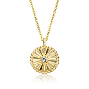 Guili Sterling Silver Necklace with 14K Gold Plating, Cubic Zirconia Textured Circle Pendant for a Sophisticated and Sparkling Look - 1 of 3