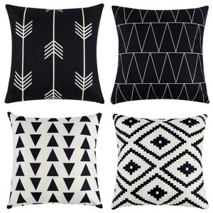 Set of 4 Decorative Geometric 18 x 18 Inches Throw Pillow Covers - Modern Pattern Linen Square Pillow Cushion Case - 1 of 4