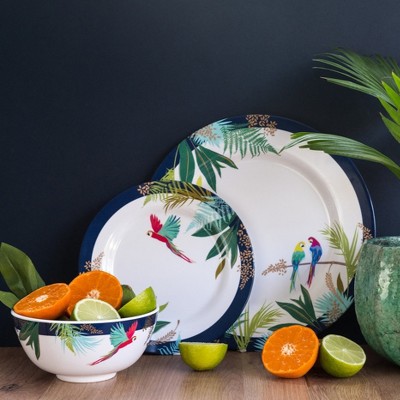 Sara Miller London Parrot Melamine Salad Plates with Gold Detailing, Set of 4