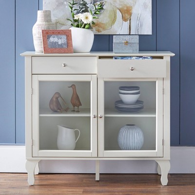 Petite Queen Anne Polished White Glass-Front Buffet with Storage