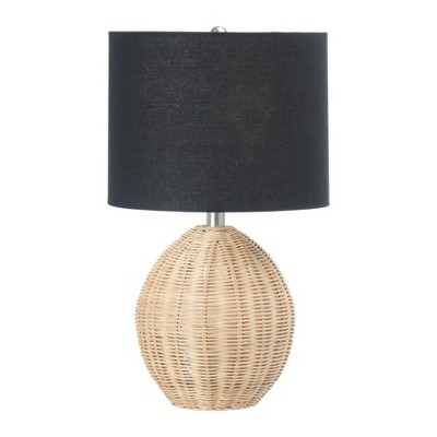 Natural Woven Rattan Table Lamp with Black Linen Shade