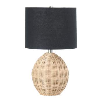 Storied Home Boho Woven Rattan Table Lamp with Black Linen Shade Natural