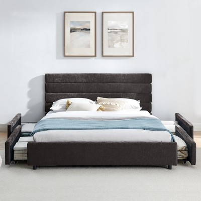 GDFStudio Monica Modern Velvet Upholstered Queen Platform Bed with Storage Drawers and Tufted Headboard