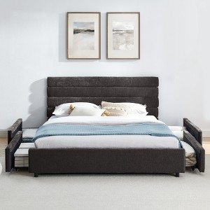 GDFStudio Monica Modern Velvet Upholstered Queen Platform Bed with Storage Drawers and Tufted Headboard - 1 of 4