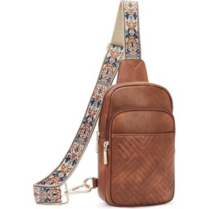 Sling Bag Quilted Crossbody Bags for Women Cross Body Purse Leather Fanny Pack with Adjustable Guitar Strap - 1 of 4