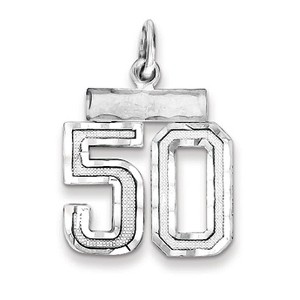 Black Bow Jewelry Sterling Silver, Varsity Collection, Small D/C Pendant, Number 50 - 1 of 4