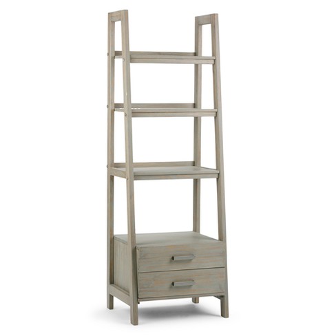 72 X24 Hawkins Solid Wood Ladder Shelf With Storage Distressed