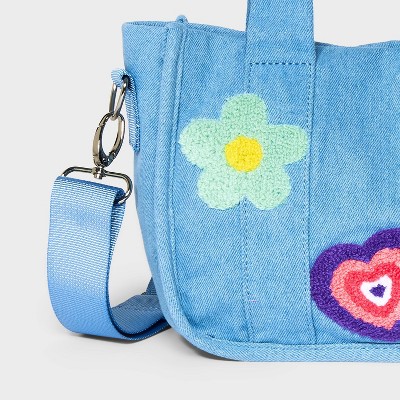 Girls&#39; Mini Crossbody Bag Tote with Denim Patches - art class&#8482; Blue_3