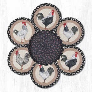 Earth Rugs Rooster Trivets in Basket – Set of Hand-Braided Jute Round Trivets 10"x10", Rustic Farmhouse Kitchen Decor - 1 of 3