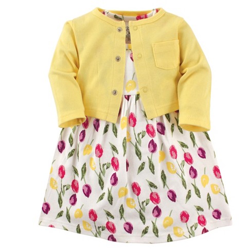 Luvable Friends Baby and Toddler Girl Dress and Cardigan 2pc Set, Tulips,  0-3 Months