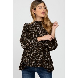 Pinkblush Black Animal Print Mock Neck Tiered Maternity Top - 1 of 4