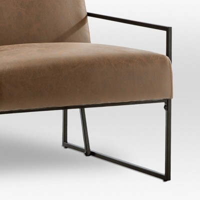 Brown Faux Leather and Metal Arm Accent Chair