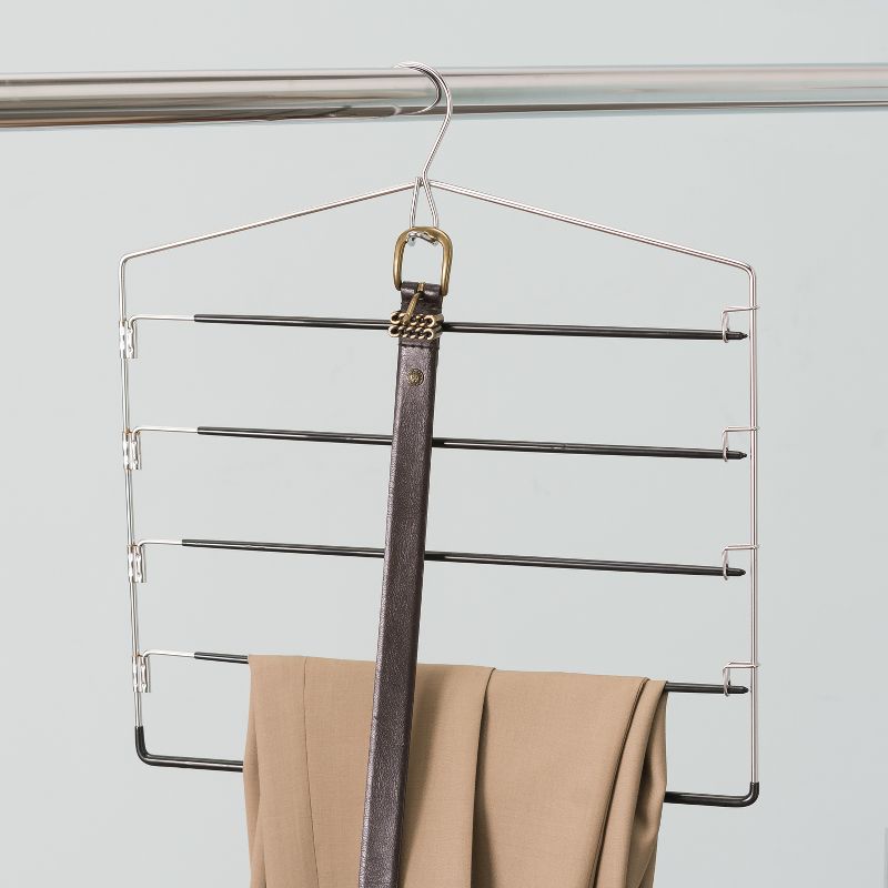 Home Basics 4 Tier Trouser Hanger with Non-Slip PVC Coated Swinging Arms and Built-In Accesory Hook, 3 of 4