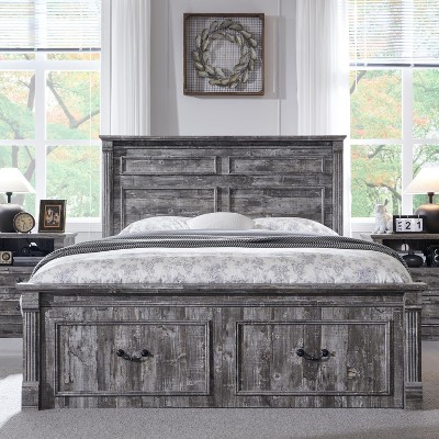 SinCiDo Farmhouse Wood Platform Bed Frame, 51" Headboard, 20" Roman Column Footboard, 2 Storage Drawers, Box Spring Not Needed