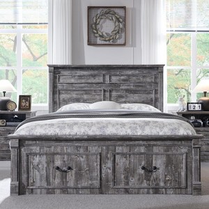 SinCiDo Farmhouse Wood Platform Bed Frame, 51" Headboard, 20" Roman Column Footboard, 2 Storage Drawers, Box Spring Not Needed - 1 of 4