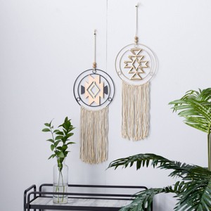 Metal Geometric Wall Decor with Fringe Detailing Set of 2: Iron Art by Olivia & May - 1 of 4