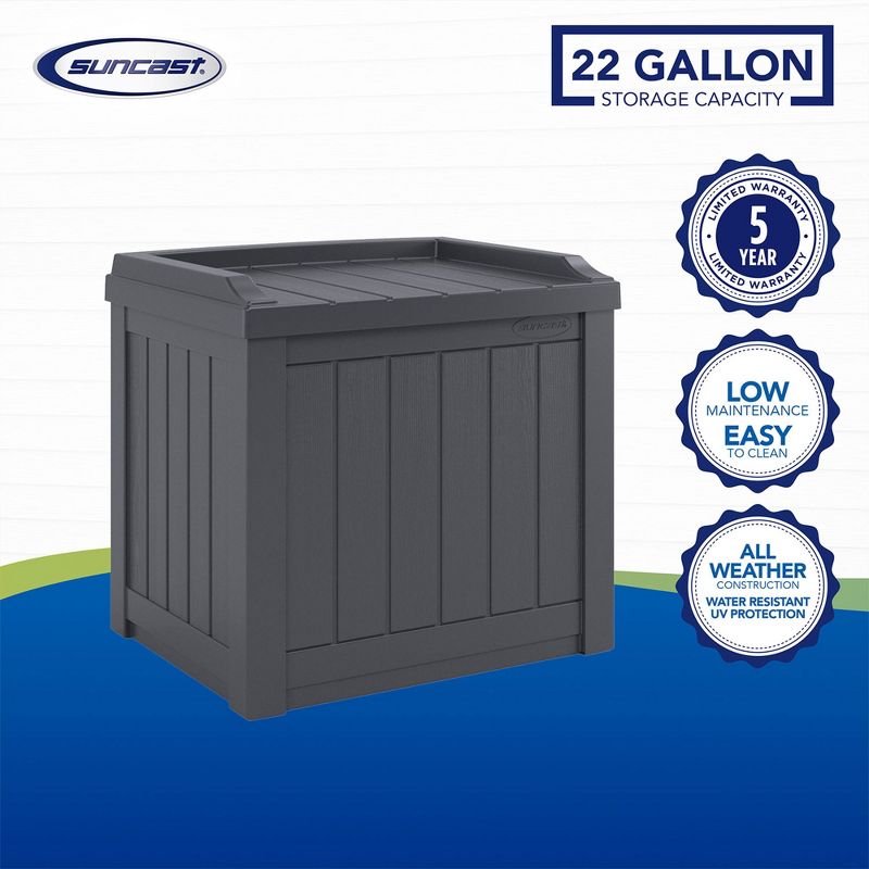 Suncast 22-Gallon Indoor or Outdoor Backyard Patio Small Storage Deck Box with Attractive Bench Seat and Reinforced Lid, Cyberspace (3 Pack), 5 of 7