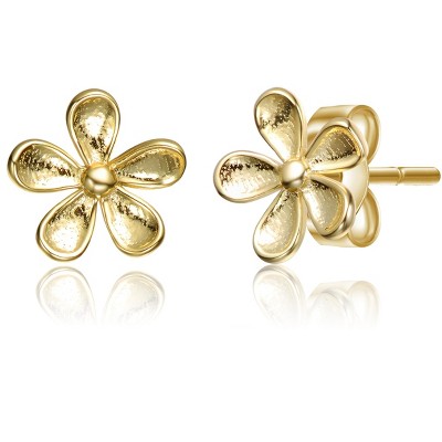 Guili 14k Yellow Gold Earrings, Delicate Plumeria Flower Design, Classic & Feminine, Ideal for Everyday Elegance and Tropical-Inspired Celebrations