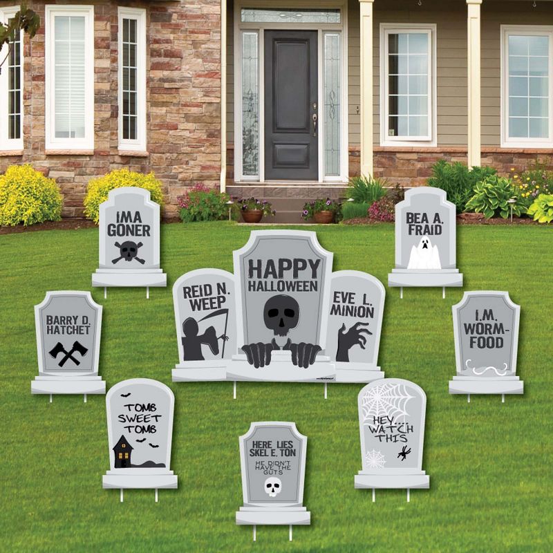 Big Dot of Happiness Graveyard Tombstones - Yard Sign and Outdoor Lawn Decorations - Halloween Party Yard Signs - Set of 8, 1 of 8