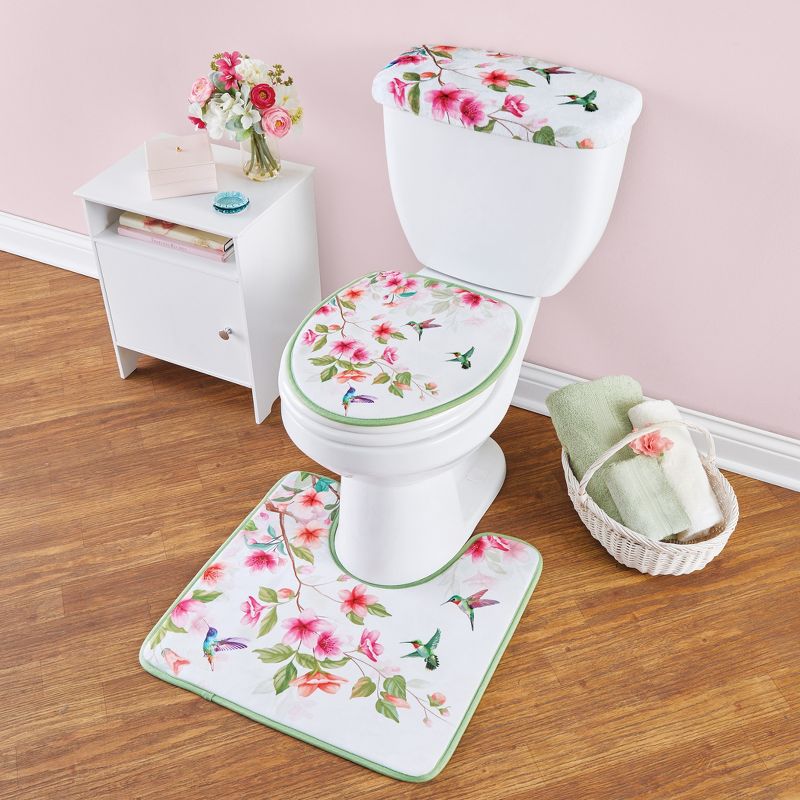 Collections Etc Vibrant Hummingbird Floral 3-Piece Commode Set SET, 2 of 3