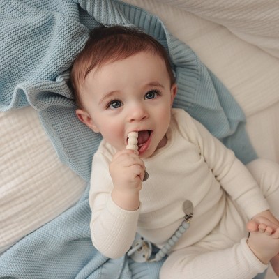 Sky Blue Organic Cotton Knit Baby Swaddle Blanket
